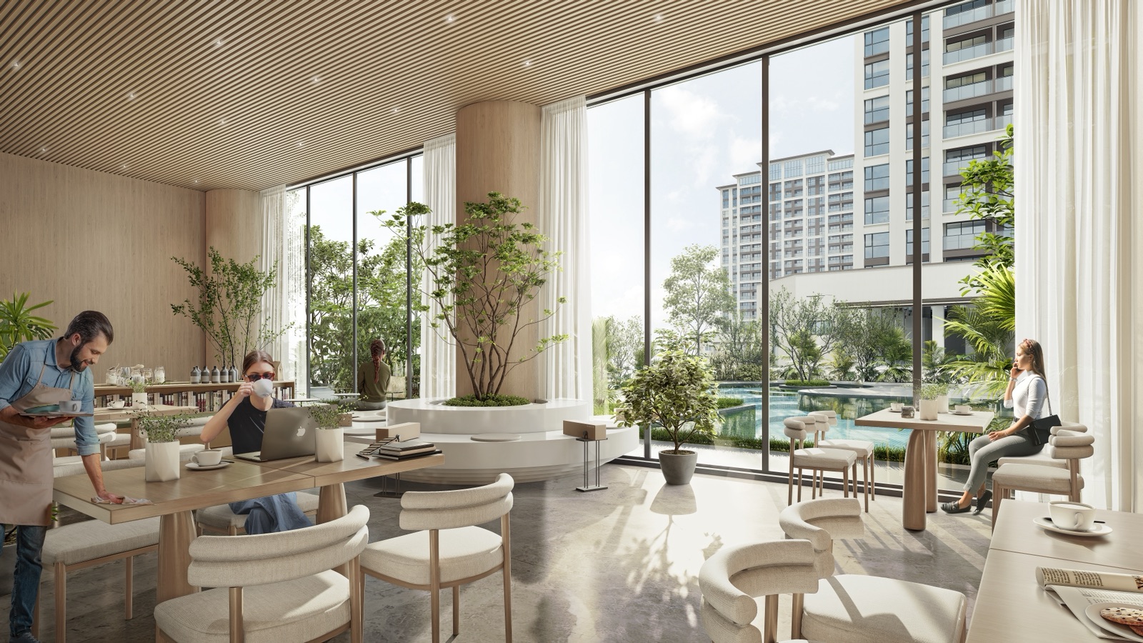 Leisure dining area overlooking pool