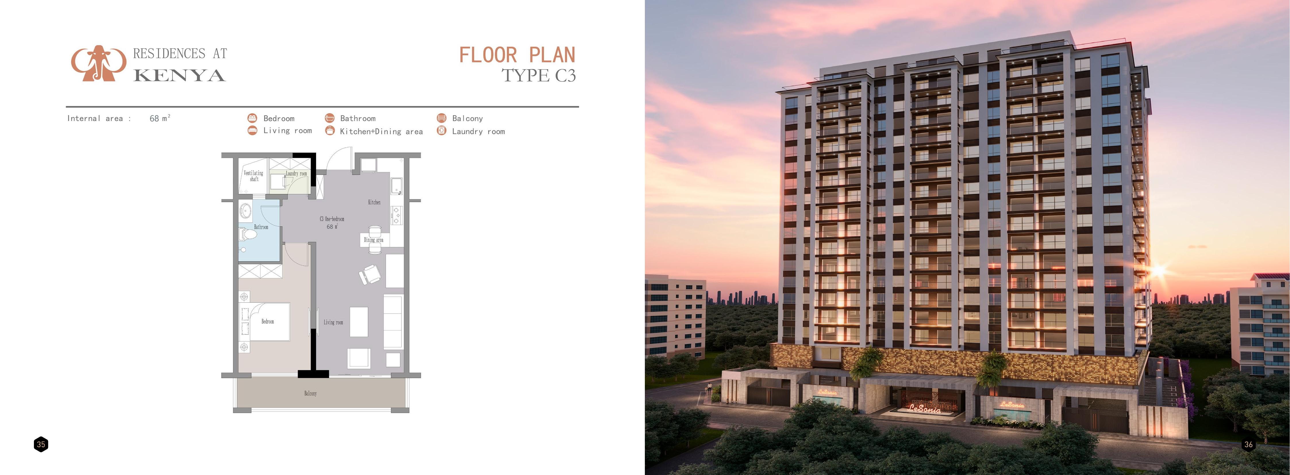 Floor plan for 1 Bedroom Type C3 (68 sqm)
