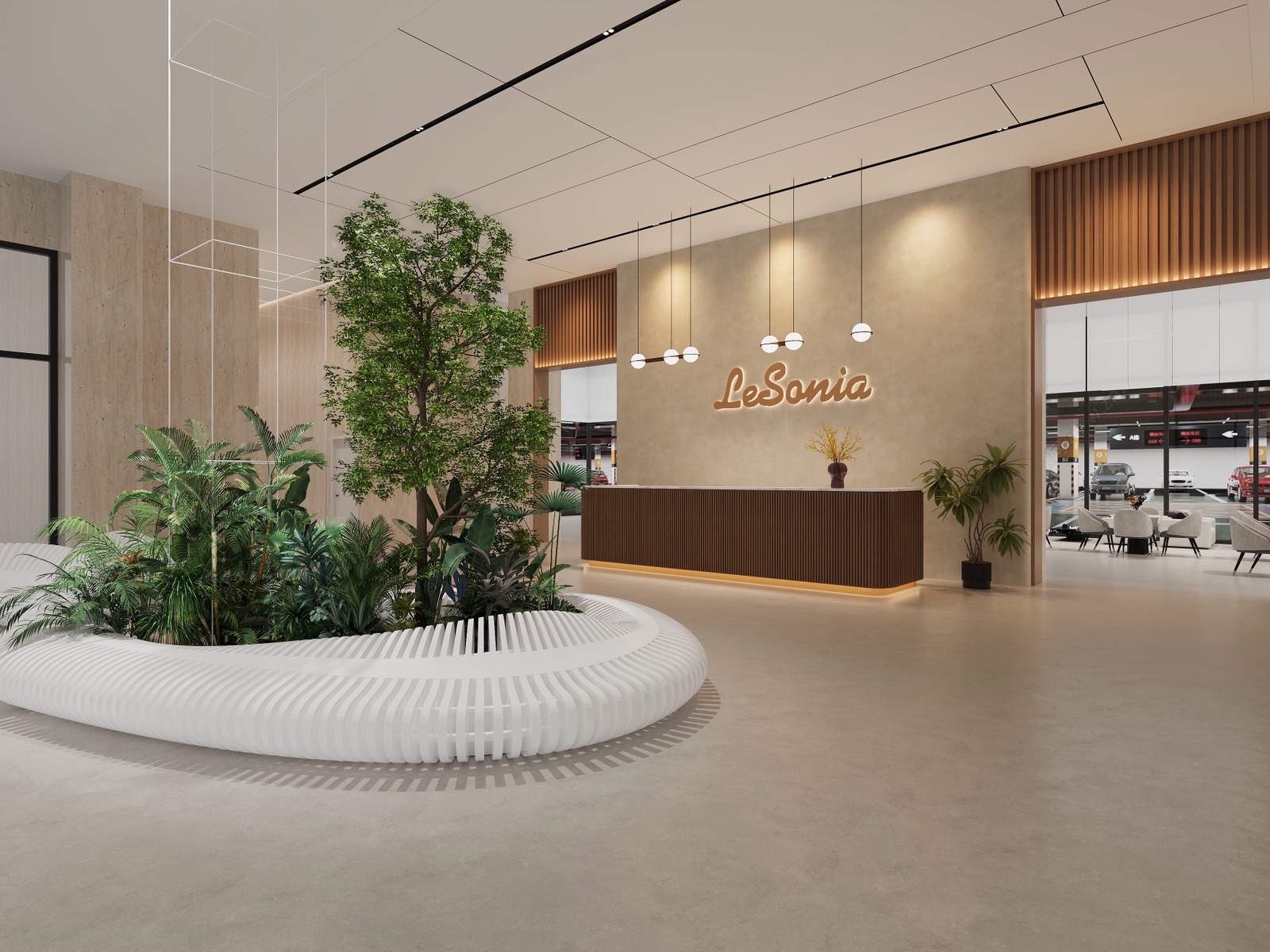 Grand entrance lobby with biophilic design