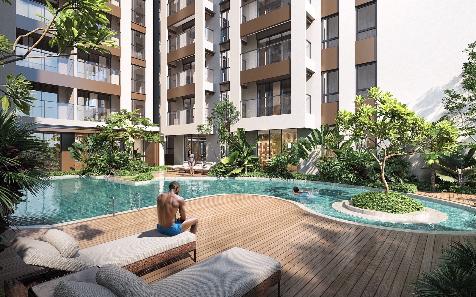 2 Bedroom apartment pool and garden view